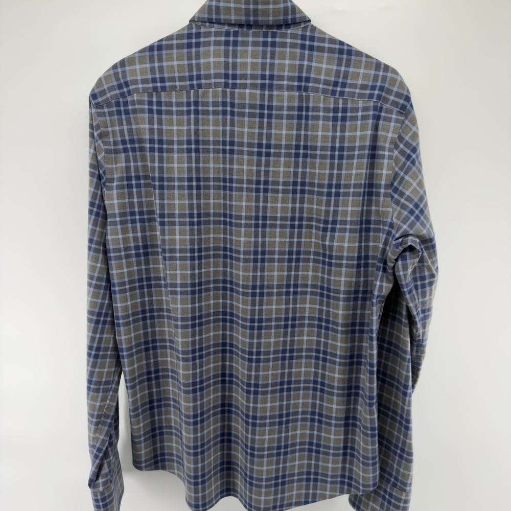 Twillory Mens Untuckable Tailored Fit Plaid Button Down Shirt Blue Grey Medium - Picture 7 of 7